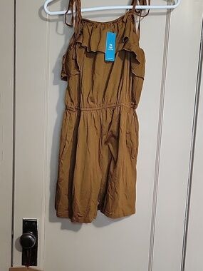 Espresso Ruffled Square Neck Romper Cupshie NWT-M